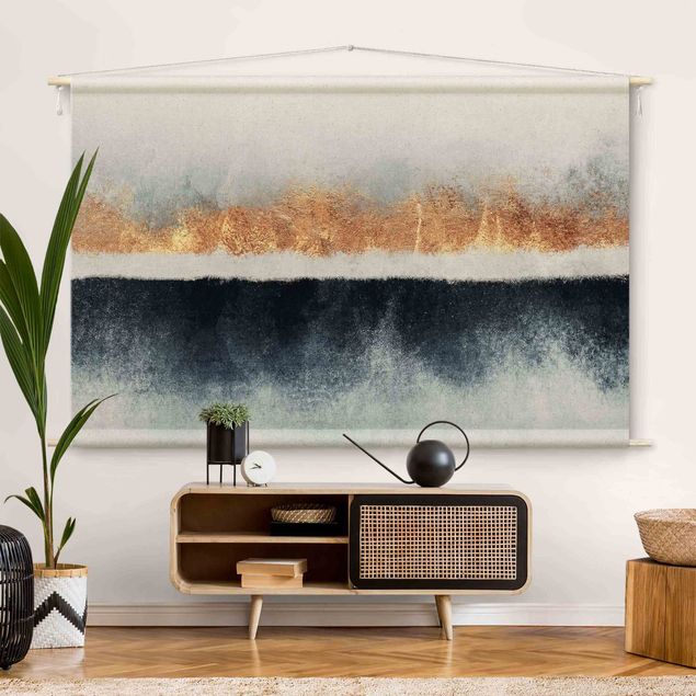Moderne Wandteppiche Goldener Horizont Aquarell