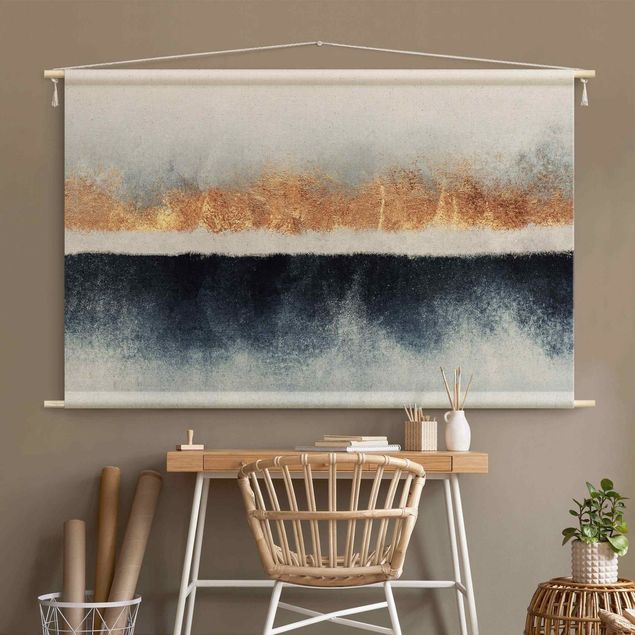 Wandbehang Stoffbild Goldener Horizont Aquarell