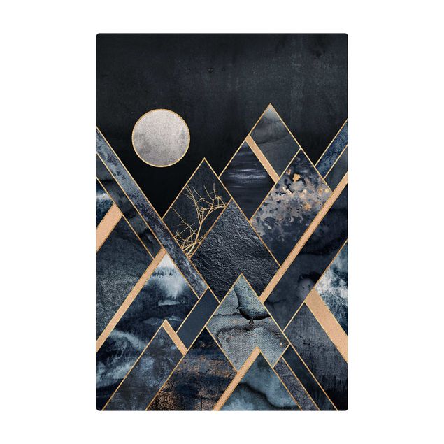 Kork-Teppich - Goldener Mond abstrakte schwarze Berge - Hochformat 2:3