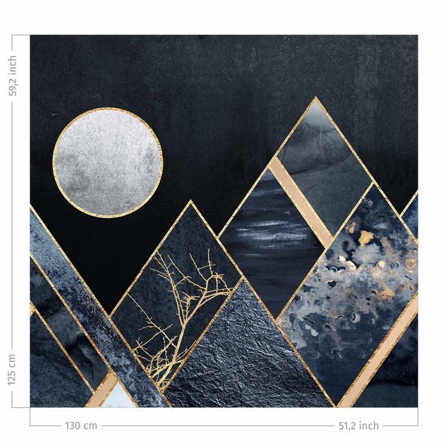 Verdunkelungsvorhang Goldener Mond abstrakte schwarze Berge