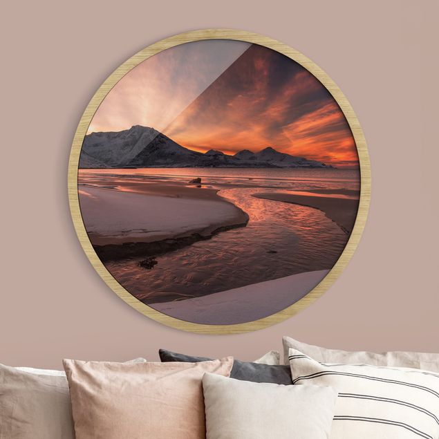 Moderne Bilder mit Rahmen Goldener Sonnenuntergang