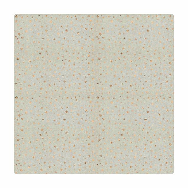 Kork-Teppich - Goldener Sternenregen auf Hellblau - Quadrat 1:1