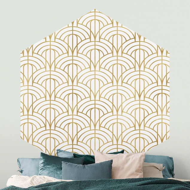 Tapete Art Deco Goldenes Art Deco Muster XXL