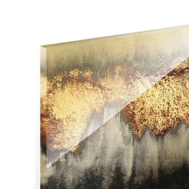 Glasbild - Goldspuren in Aquarell - Panorama 5:2