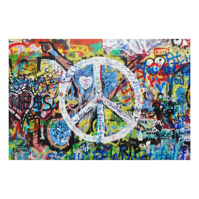 Glasbild - Graffiti Wall Peace Sign - Querformat