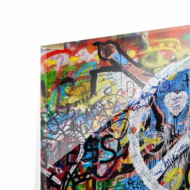 Glasbild - Graffiti Wall Peace Sign - Querformat