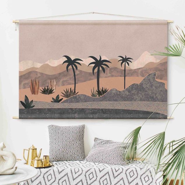 Wandbehang modern Grafische Landschaft mit Palmen