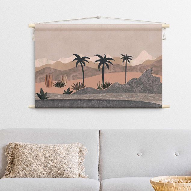 Wandbehang groß Grafische Landschaft mit Palmen