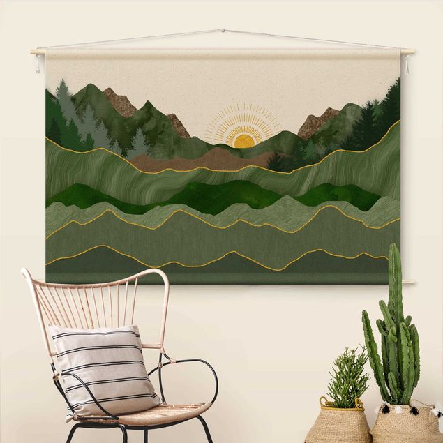 Wandbehang Grafische Landschaft mit Sonne