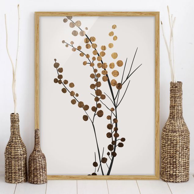 Moderne Bilder mit Rahmen Grafische Pflanzenwelt - Beeren Gold