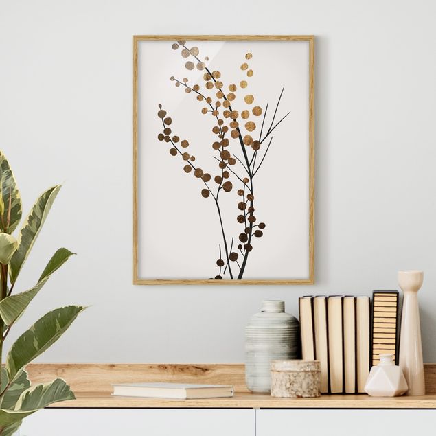Bilder gerahmt Blumen Grafische Pflanzenwelt - Beeren Gold