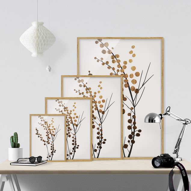 Bilder mit Rahmen Grafische Pflanzenwelt - Beeren Gold
