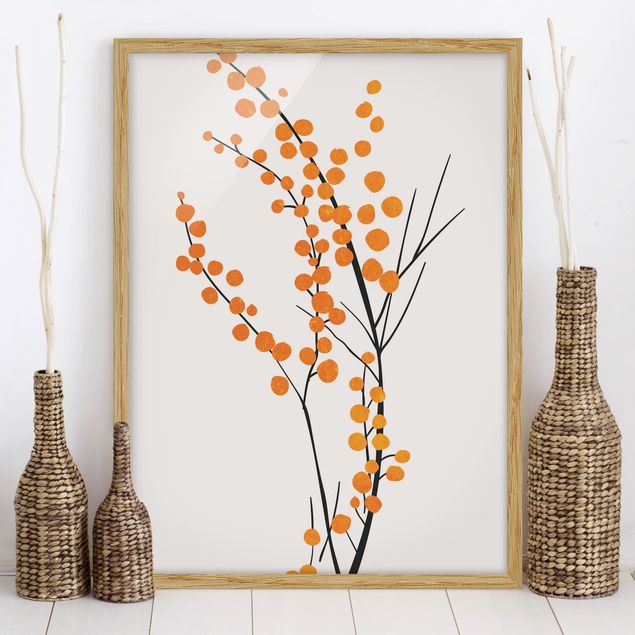Moderne Bilder mit Rahmen Grafische Pflanzenwelt - Beeren Orange