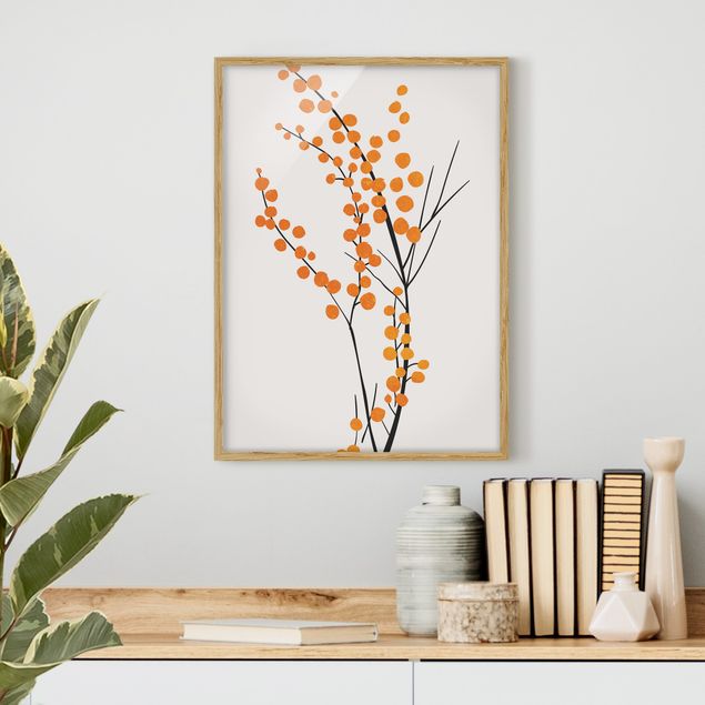 Blumen Bilder mit Rahmen Grafische Pflanzenwelt - Beeren Orange