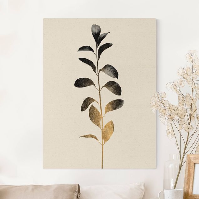 Wandbilder Grafische Pflanzenwelt - Gold und Grau
