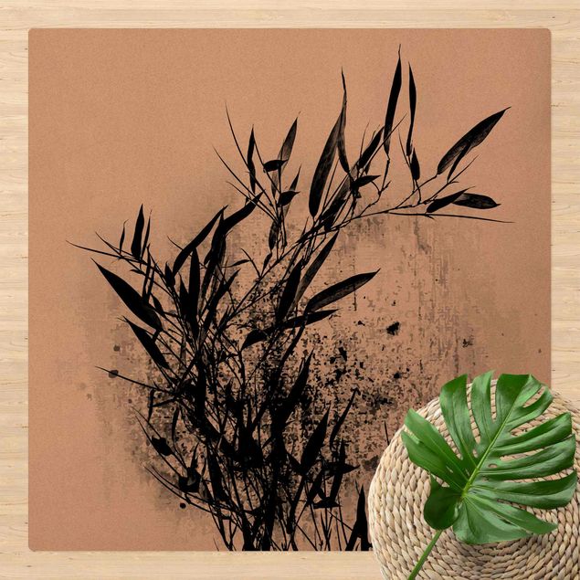Teppich Bambus Grafische Pflanzenwelt - Schwarzer Bambus