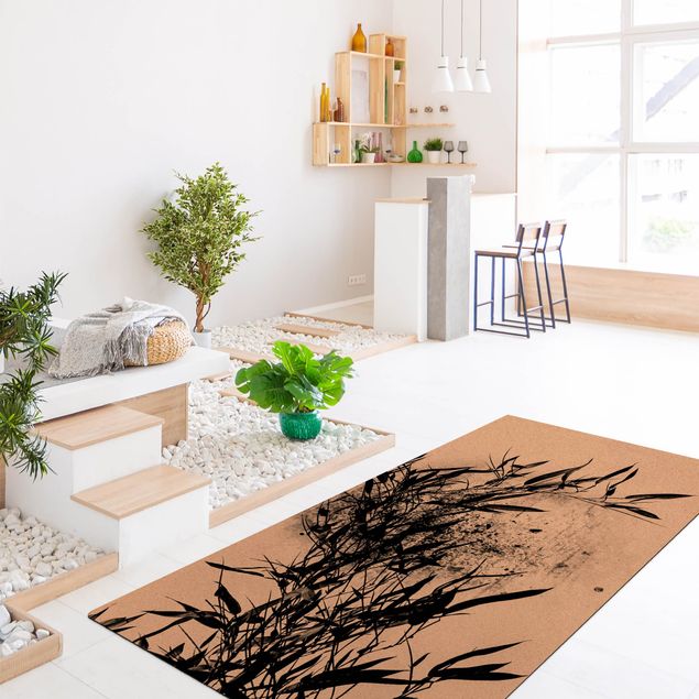 Teppich Bambus Grafische Pflanzenwelt - Schwarzer Bambus