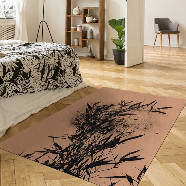 Moderne Teppiche Grafische Pflanzenwelt - Schwarzer Bambus