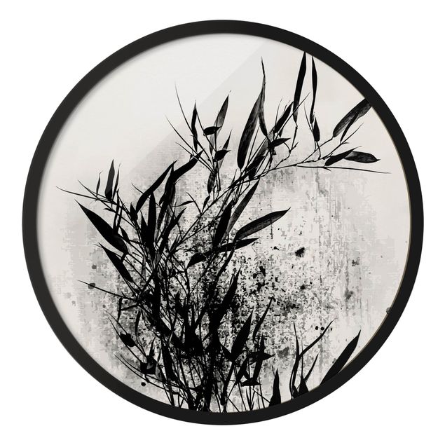 Rundes Gerahmtes Bild - Grafische Pflanzenwelt - Schwarzer Bambus