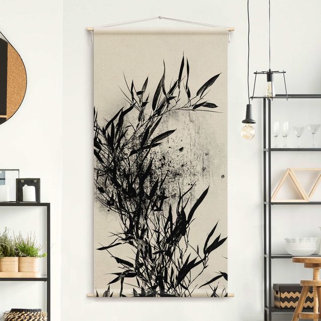 Moderne Wandteppiche Grafische Pflanzenwelt - Schwarzer Bambus