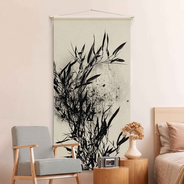 Wandbehang Stoffbild Grafische Pflanzenwelt - Schwarzer Bambus
