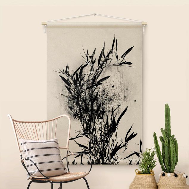 Wandbehang Stoff Grafische Pflanzenwelt - Schwarzer Bambus