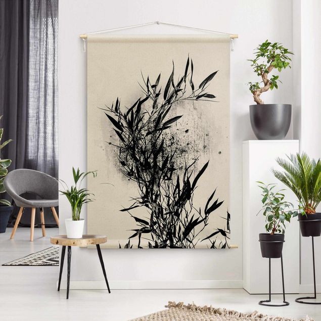 Wandtuch Grafische Pflanzenwelt - Schwarzer Bambus