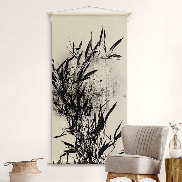 Großes Wandtuch Grafische Pflanzenwelt - Schwarzer Bambus