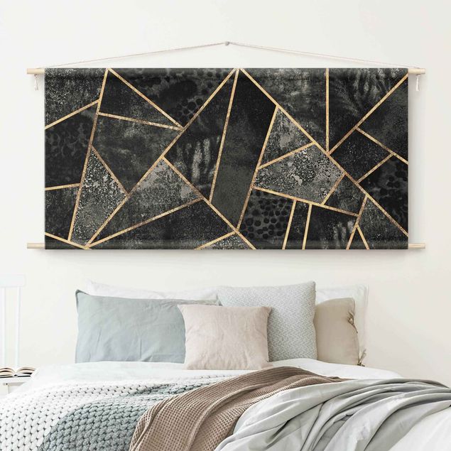 Wandbehang modern Graue Dreiecke Gold