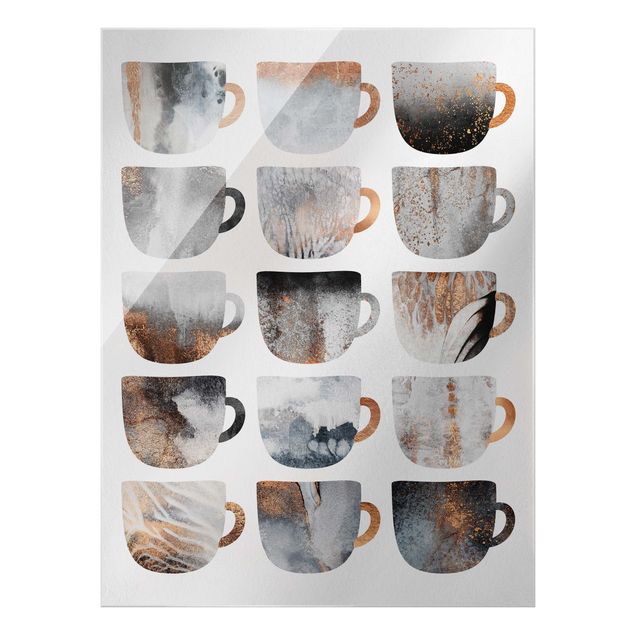 Glasbild - Graue Kaffeetassen mit Gold - Hochformat 4:3