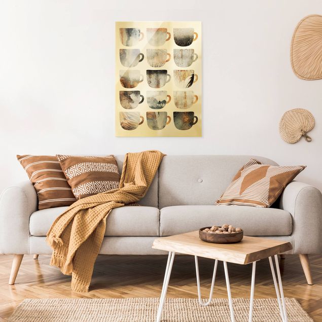 Wandbilder Graue Kaffeetassen mit Gold
