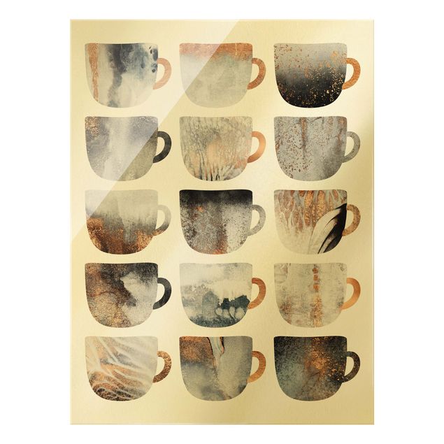 Glasbild - Graue Kaffeetassen mit Gold - Hochformat 4:3