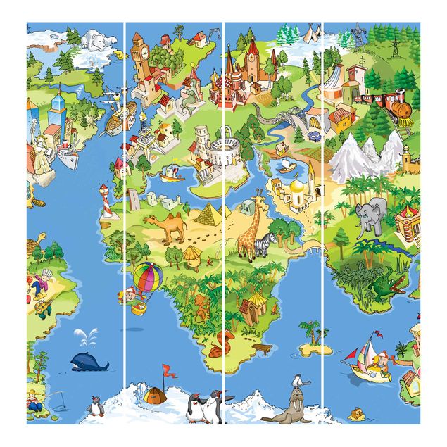 Schiebegardinen Set - Great and funny Worldmap - Flächenvorhänge