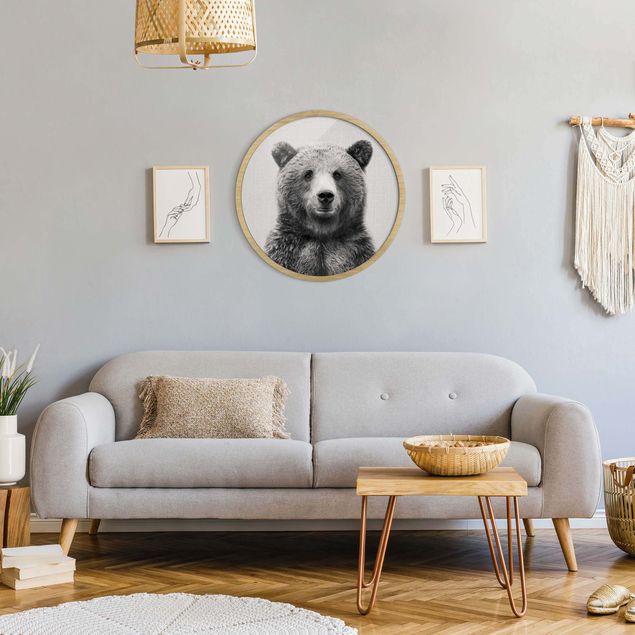 Moderne Bilder mit Rahmen Grizzlybär Gustel Schwarz Weiß