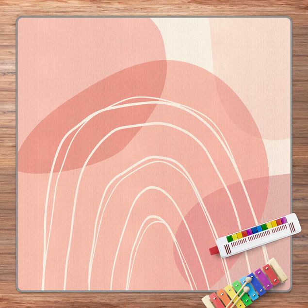 Teppich modern Große Kreisformen im Regenbogen - rosa