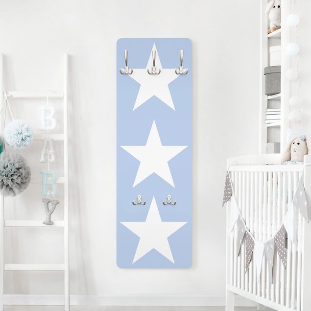 Kindergarderobe - Große Weiße Sterne auf Blau - Kinderzimmer