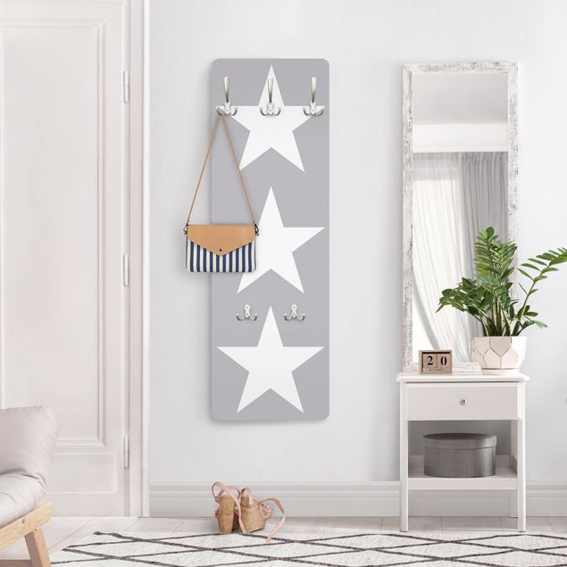 Wandgarderobe mit Motiv Große weiße Sterne auf grau