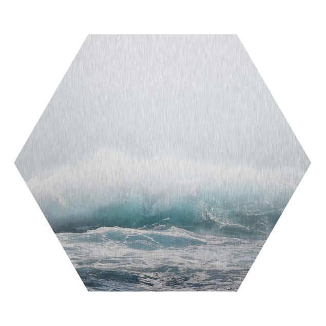 Hexagon Bild Alu-Dibond - Große Welle Hawaii