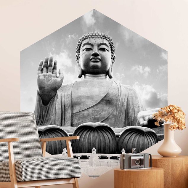 Design Tapeten Großer Buddha Schwarz-Weiß