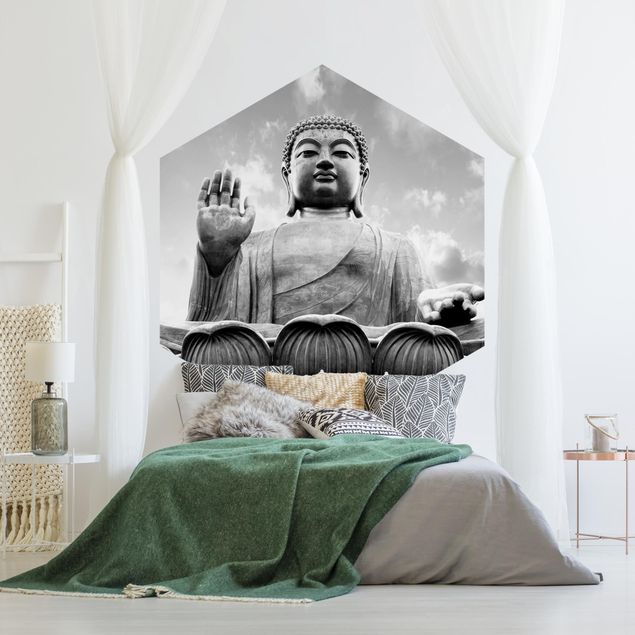 Tapete Wellness Großer Buddha Schwarz-Weiß