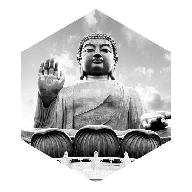Vlies Tapeten Großer Buddha Schwarz-Weiß