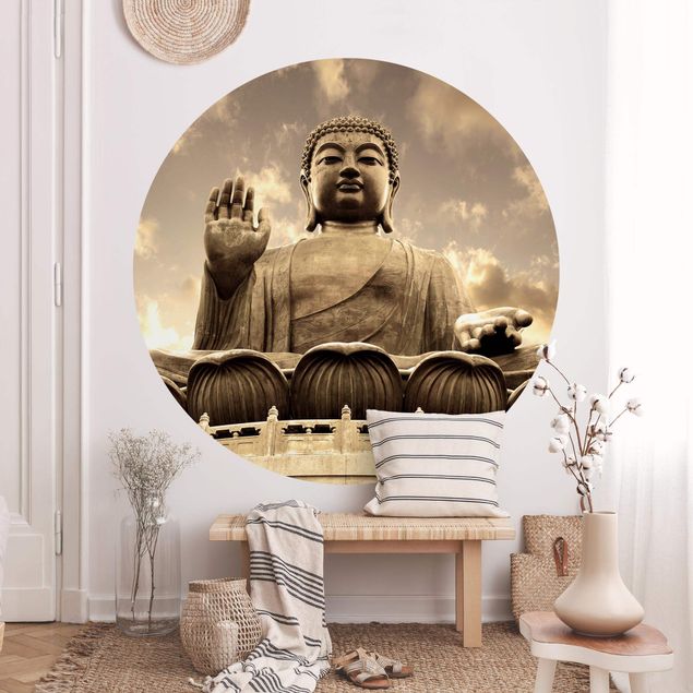 Runde Tapete selbstklebend - Großer Buddha Sepia