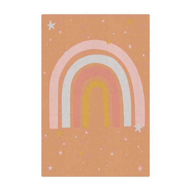 Kork-Teppich - Großer Regenbogen mit Sternen und Pünktchen - Hochformat 2:3