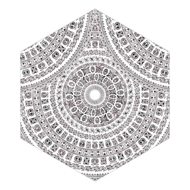 Hexagon Tapete Großes Boho Mandala in Braunschwarz