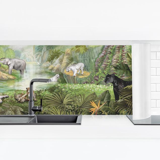 Küchenrückwand selbstklebend Großkatzen an der Dschungeloase