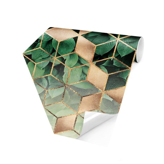 Design Tapeten Grüne Blätter goldene Geometrie