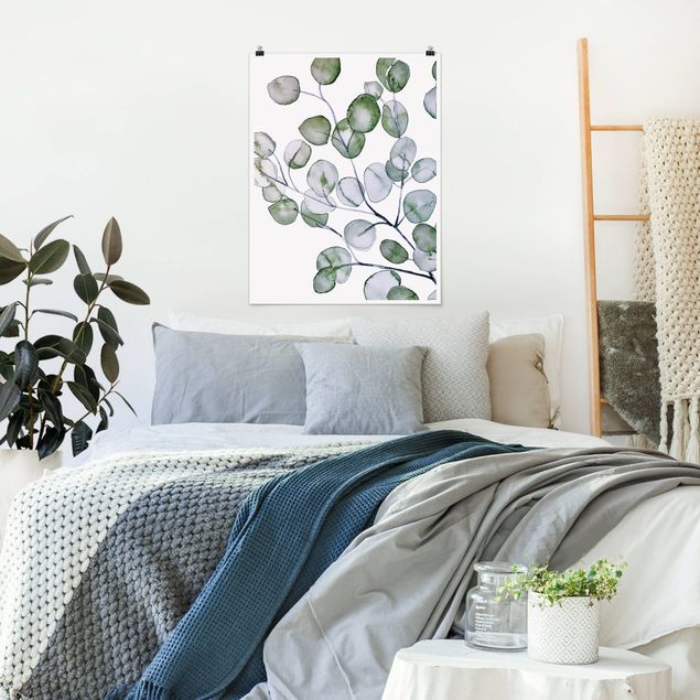Moderne Poster Grünes Aquarell Eukalyptuszweig