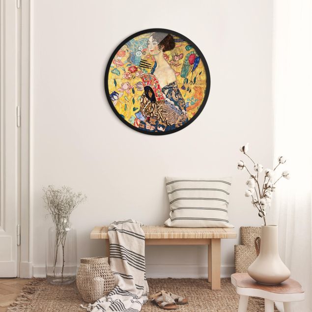 Rundes Gerahmtes Bild - Gustav Klimt - Dame mit Fächer