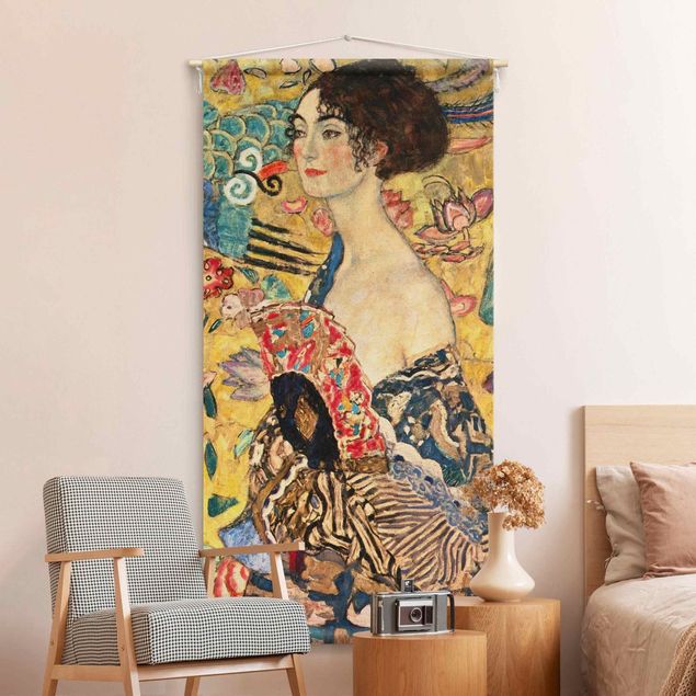 Wandbehang Stoff Gustav Klimt - Dame mit Fächer
