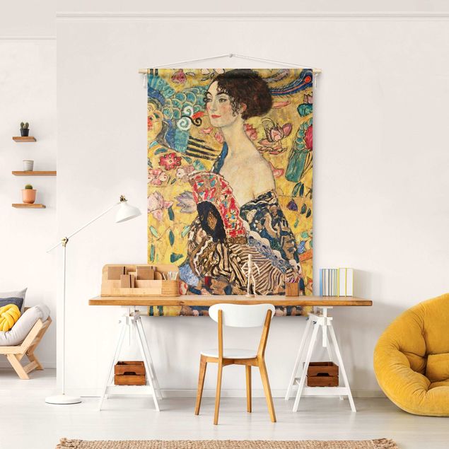 Wandtücher Gustav Klimt - Dame mit Fächer
